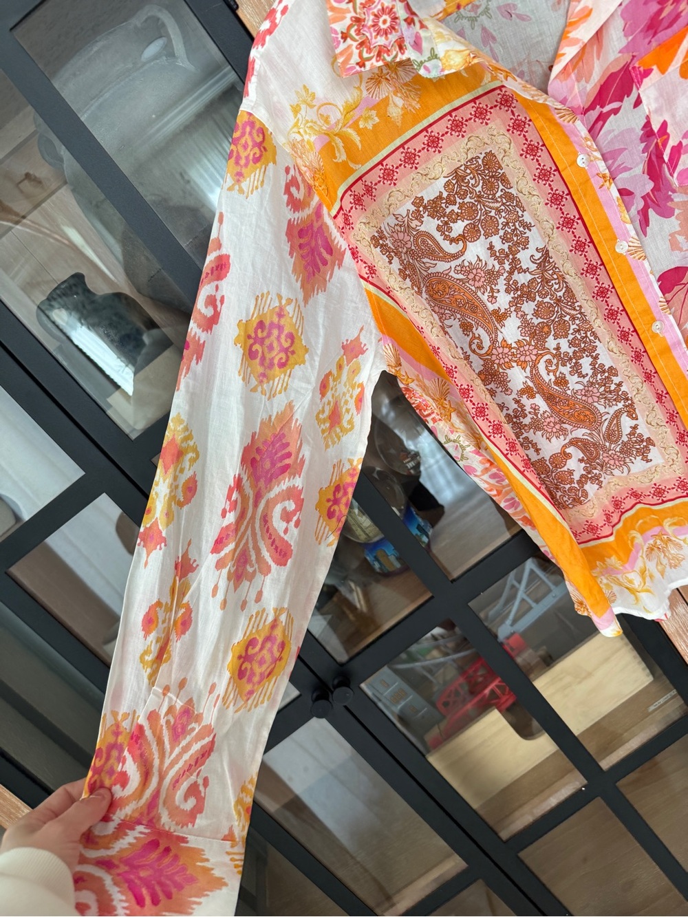 Calypso St. Barth button down shirt vibrant patchwork mixed print floral paisley - Picture 5 of 8